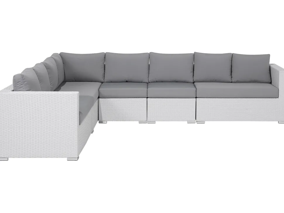 Lounge Set Rattan Weis 8-Sitzer Modular Auflagen Grau Xxl