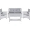 Lounge Set Rattan Weis 4-Sitzer Auflagen Grau San Marino