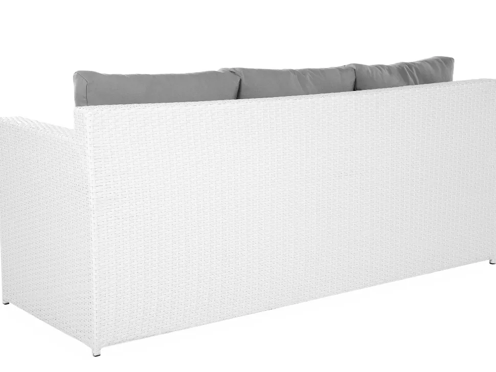 Lounge Set Rattan Weis 6-Sitzer Auflagen Grau Roma