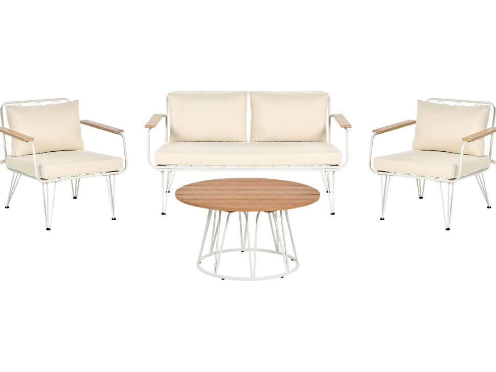 Lounge Set Stahl Weis 4-Sitzer Auflagen Beige Montesilvano