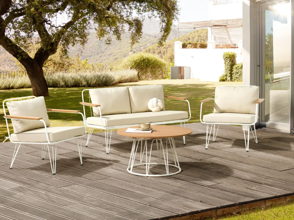 Lounge Set Stahl Weis 4-Sitzer Auflagen Beige Montesilvano