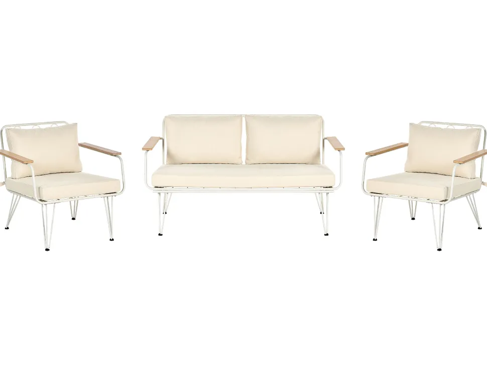 Lounge Set Stahl Weis 4-Sitzer Auflagen Beige Montesilvano