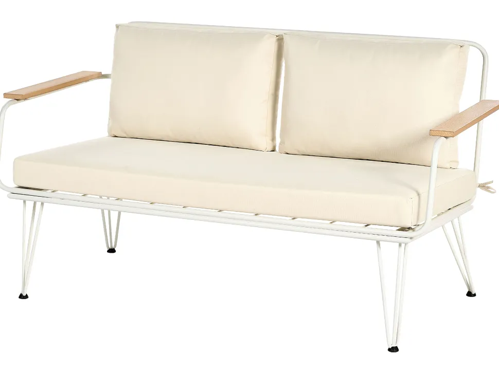 Lounge Set Stahl Weis 4-Sitzer Auflagen Beige Montesilvano