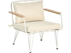 Lounge Set Stahl Weis 4-Sitzer Auflagen Beige Montesilvano