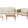 Lounge Set 4-Teilig Akazienholz Hellbraun 5-Sitzer Auflagen Creme Baratti
