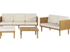Lounge Set 4-Teilig Akazienholz Hellbraun 5-Sitzer Auflagen Creme Baratti