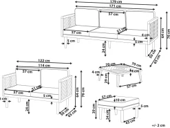 Lounge Set 4-Teilig Akazienholz Hellbraun 5-Sitzer Auflagen Creme Baratti