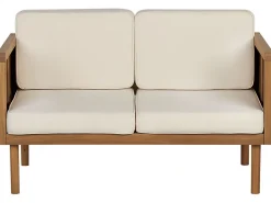 Lounge Set 4-Teilig Akazienholz Hellbraun 5-Sitzer Auflagen Creme Baratti
