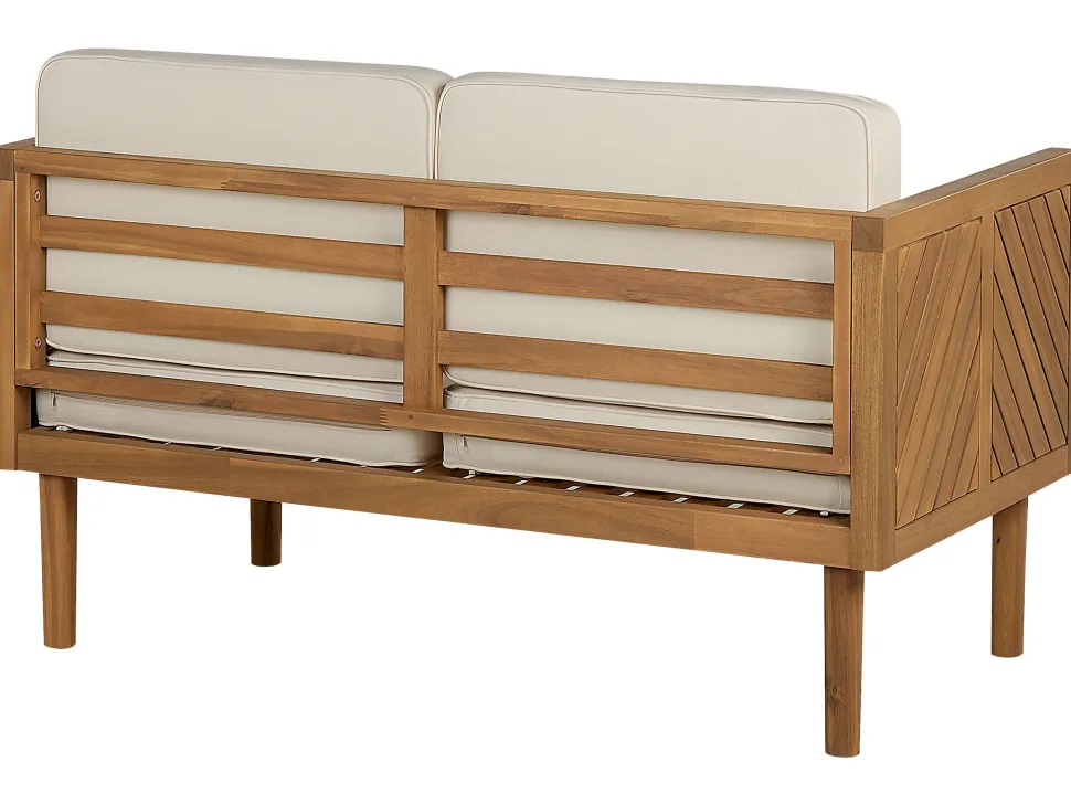 Lounge Set 4-Teilig Akazienholz Hellbraun 5-Sitzer Auflagen Creme Baratti