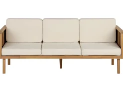 Lounge Set 4-Teilig Akazienholz Hellbraun 5-Sitzer Auflagen Creme Baratti