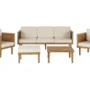 Lounge Set 5-Teilig Akazienholz Hellbraun 5-Sitzer Auflagen Creme Baratti