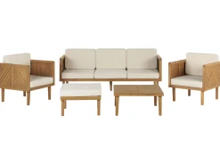 Lounge Set 5-Teilig Akazienholz Hellbraun 5-Sitzer Auflagen Creme Baratti