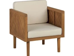 Lounge Set 5-Teilig Akazienholz Hellbraun 5-Sitzer Auflagen Creme Baratti