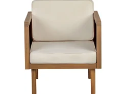 Lounge Set 5-Teilig Akazienholz Hellbraun 5-Sitzer Auflagen Creme Baratti