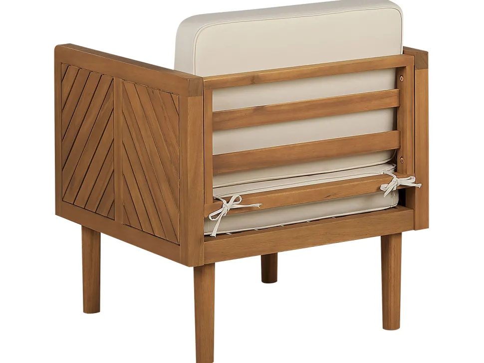Lounge Set 5-Teilig Akazienholz Hellbraun 5-Sitzer Auflagen Creme Baratti