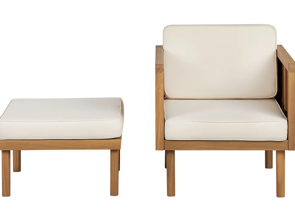 Lounge Set 5-Teilig Akazienholz Hellbraun 5-Sitzer Auflagen Creme Baratti