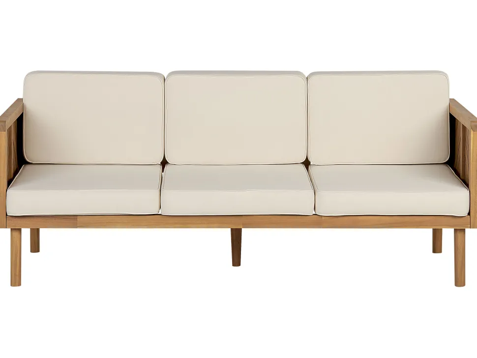 Lounge Set 5-Teilig Akazienholz Hellbraun 5-Sitzer Auflagen Creme Baratti