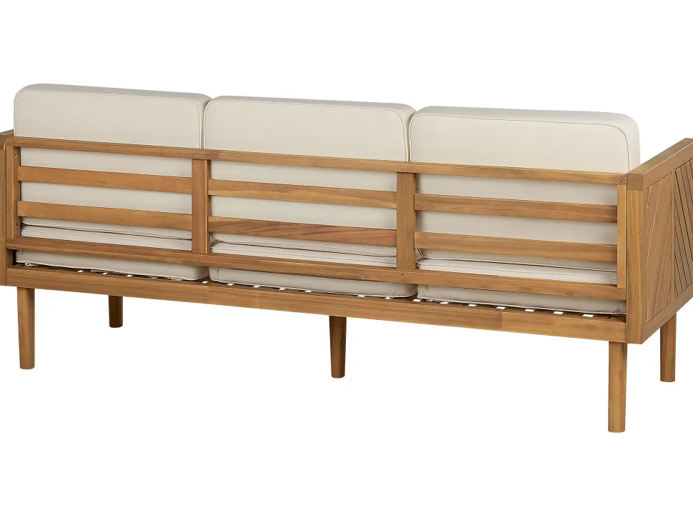 Lounge Set 5-Teilig Akazienholz Hellbraun 5-Sitzer Auflagen Creme Baratti