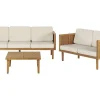 Lounge Set 3-Teilig Akazienholz Hellbraun 5-Sitzer Auflagen Creme Baratti