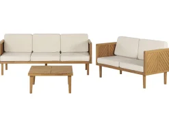Lounge Set 3-Teilig Akazienholz Hellbraun 5-Sitzer Auflagen Creme Baratti