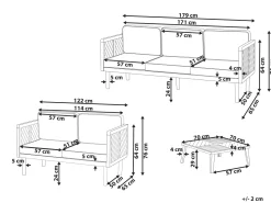 Lounge Set 3-Teilig Akazienholz Hellbraun 5-Sitzer Auflagen Creme Baratti