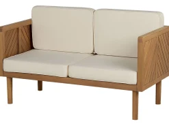 Lounge Set 3-Teilig Akazienholz Hellbraun 5-Sitzer Auflagen Creme Baratti