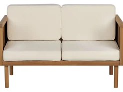 Lounge Set 3-Teilig Akazienholz Hellbraun 5-Sitzer Auflagen Creme Baratti