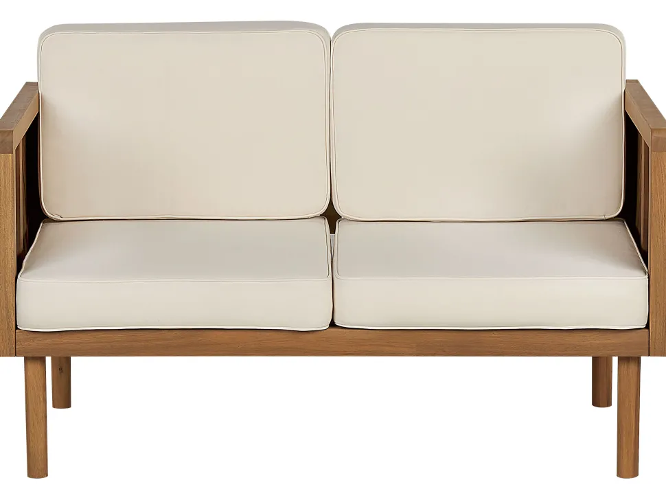Lounge Set 3-Teilig Akazienholz Hellbraun 5-Sitzer Auflagen Creme Baratti