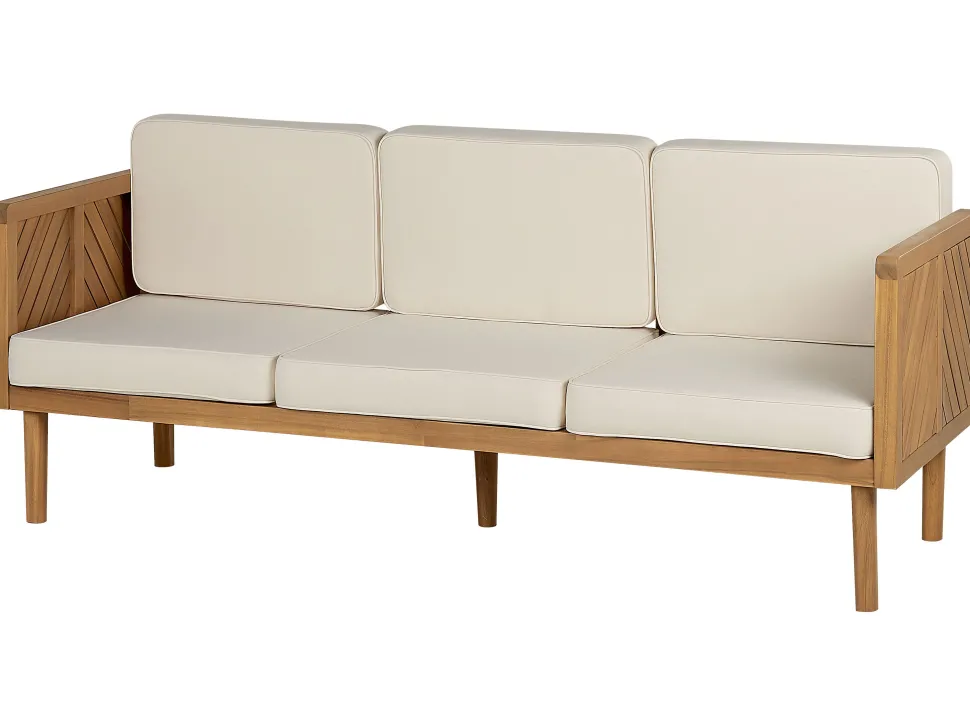 Lounge Set 3-Teilig Akazienholz Hellbraun 5-Sitzer Auflagen Creme Baratti