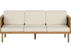 Lounge Set 3-Teilig Akazienholz Hellbraun 5-Sitzer Auflagen Creme Baratti