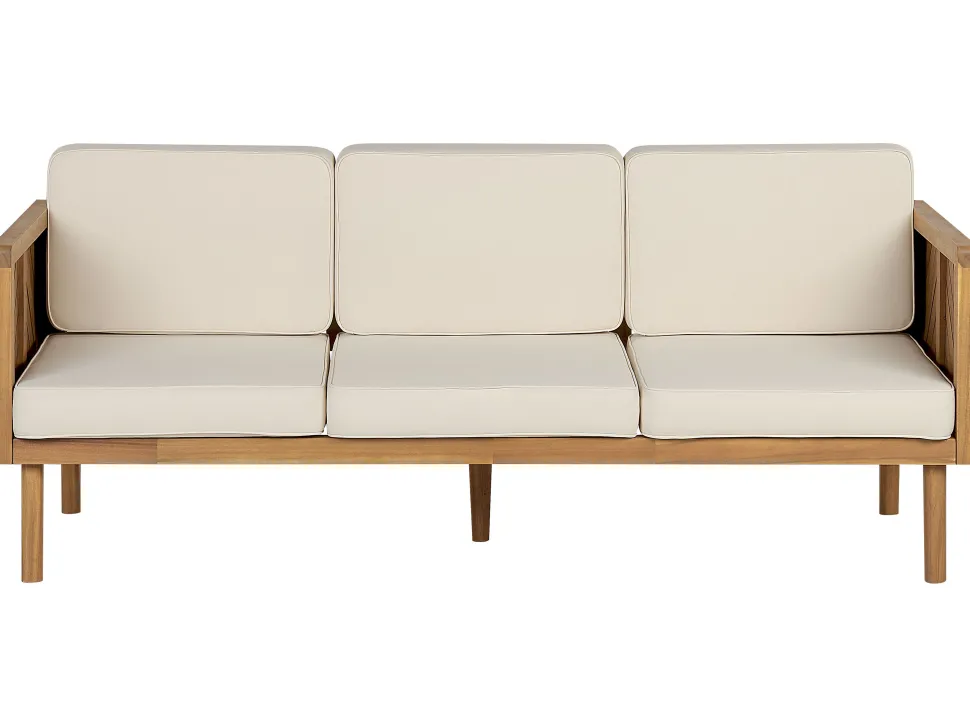 Lounge Set 3-Teilig Akazienholz Hellbraun 5-Sitzer Auflagen Creme Baratti