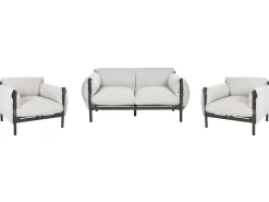 Lounge Set 3-Teilig Aluminium Hellgrau / Schwarz 4-Sitzer Esperia