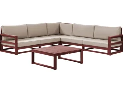 Lounge Set Zertifiziertes Holz Mahagonibraun 5-Sitzer Modular Auflagen Taupe Timor Ii