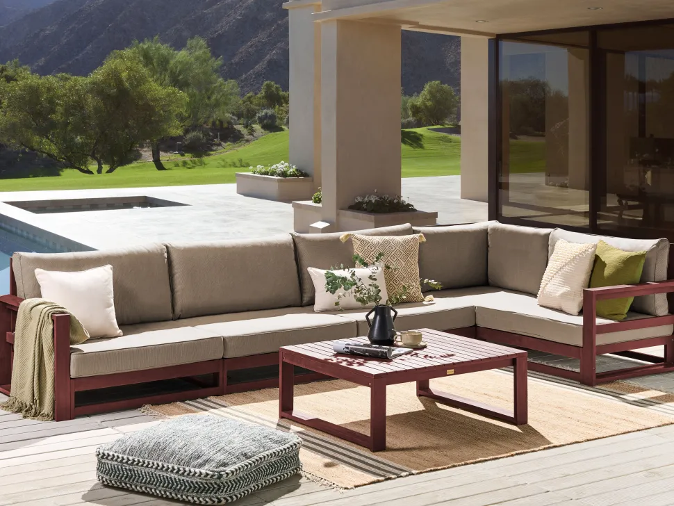 Lounge Set Zertifiziertes Holz Mahagonibraun 5-Sitzer Modular Auflagen Taupe Timor Ii