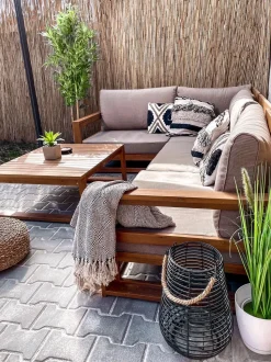 Lounge Set Zertifiziertes Holz Hellbraun 4-Sitzer Modular Auflagen Taupe Timor