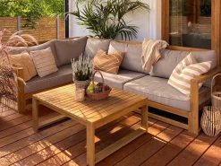 Lounge Set Zertifiziertes Holz Hellbraun 4-Sitzer Modular Auflagen Taupe Timor