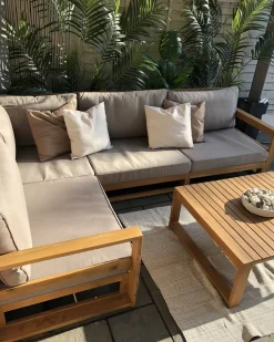 Lounge Set Zertifiziertes Holz Hellbraun 4-Sitzer Modular Auflagen Taupe Timor