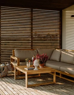 Lounge Set Zertifiziertes Holz Hellbraun 4-Sitzer Modular Auflagen Taupe Timor