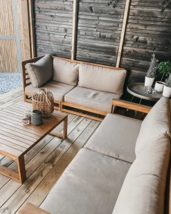 Lounge Set Zertifiziertes Holz Hellbraun 4-Sitzer Modular Auflagen Taupe Timor