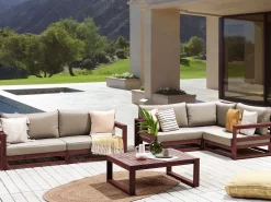 Lounge Set Zertifiziertes Holz Mahagonibraun 4-Sitzer Modular Auflagen Taupe Timor Ii