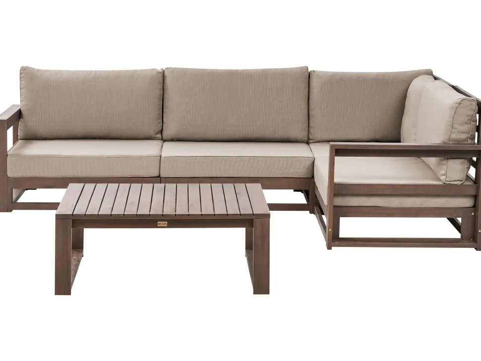 Lounge Set Zertifiziertes Holz Dunkelbraun 4-Sitzer Linksseitig Modular Auflagen Taupe Timor Ii