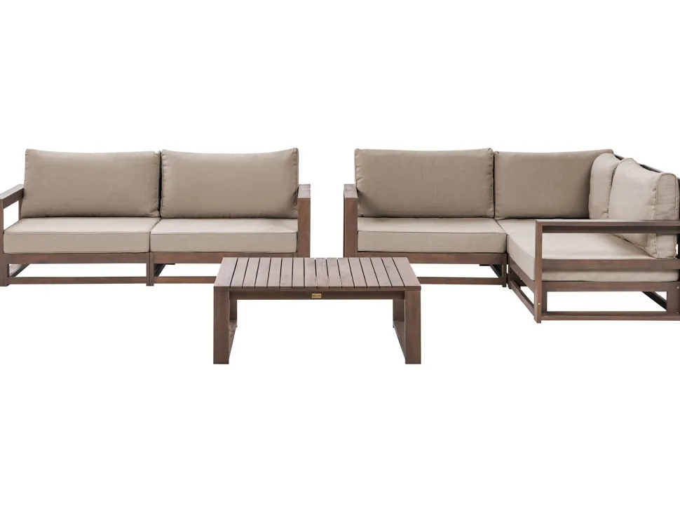 Lounge Set Zertifiziertes Holz Dunkelbraun 4-Sitzer Modular Auflagen Taupe Timor Ii