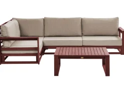 Lounge Set Zertifiziertes Holz Mahagonibraun 4-Sitzer Rechtsseitig Modular Auflagen Taupe Timor Ii