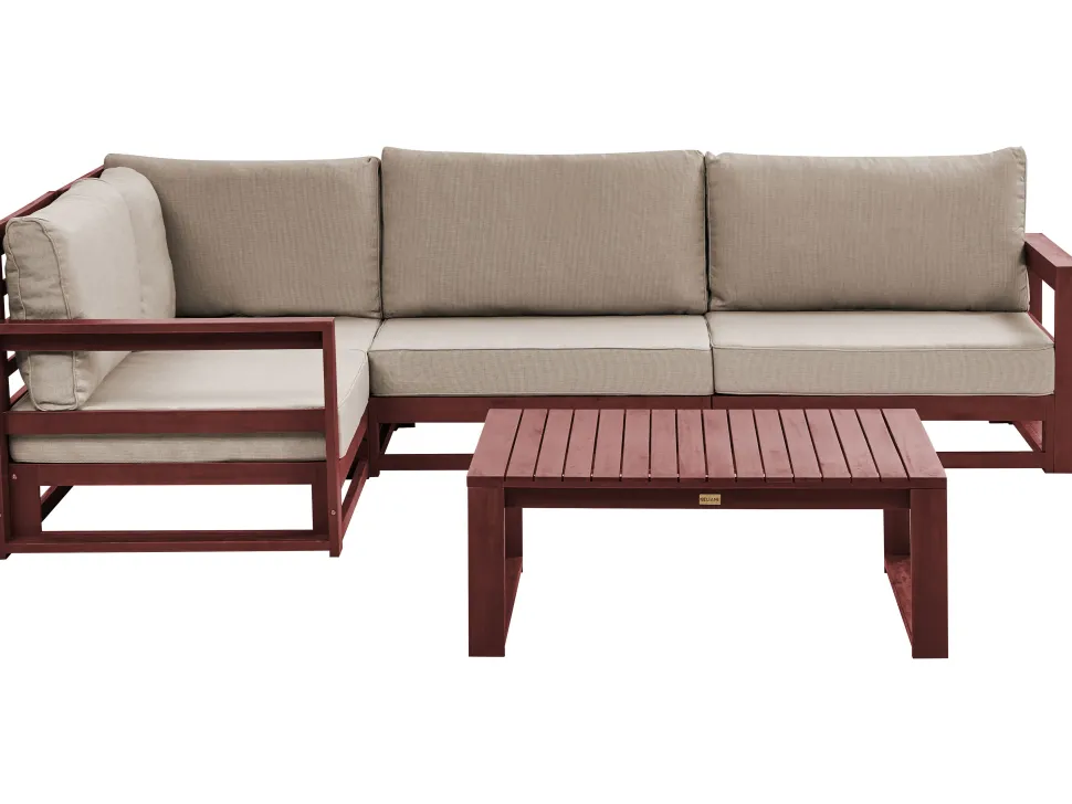 Lounge Set Zertifiziertes Holz Mahagonibraun 4-Sitzer Rechtsseitig Modular Auflagen Taupe Timor Ii