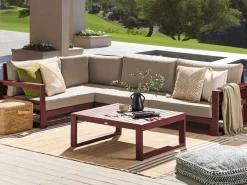 Lounge Set Zertifiziertes Holz Mahagonibraun 4-Sitzer Rechtsseitig Modular Auflagen Taupe Timor Ii