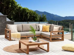 Lounge Set Zertifiziertes Holz Hellbraun 4-Sitzer Linksseitig Modular Auflagen Taupe Timor Ii