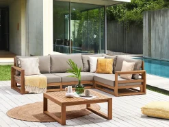 Lounge Set Zertifiziertes Holz Hellbraun 4-Sitzer Linksseitig Modular Auflagen Taupe Timor Ii