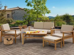 Lounge Set Zertifiziertes Holz Hellbraun 4-Sitzer Auflagen Taupe Manila