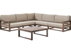Lounge Set Zertifiziertes Holz Dunkelbraun 5-Sitzer Modular Auflagen Taupe Timor Ii