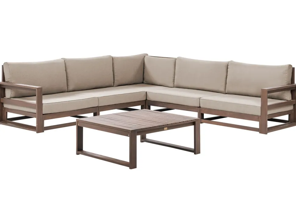 Lounge Set Zertifiziertes Holz Dunkelbraun 5-Sitzer Modular Auflagen Taupe Timor Ii